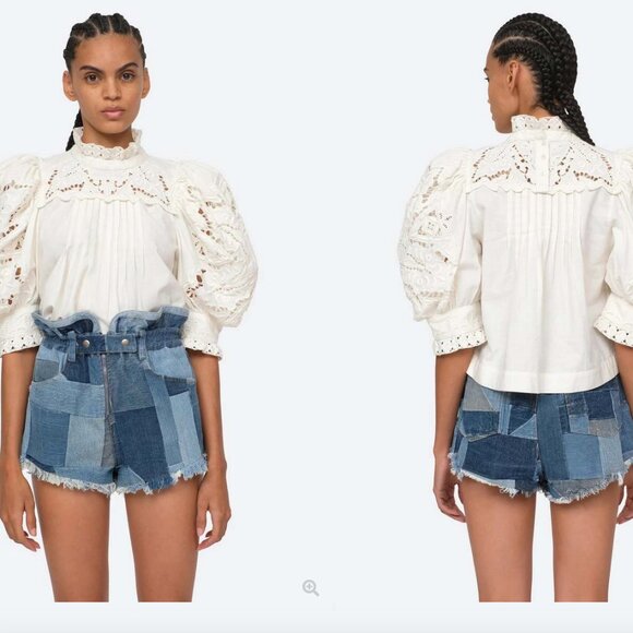 NWT Sea New York Anita Eyelet Puff Sleeve Top - Picture 2 of 13